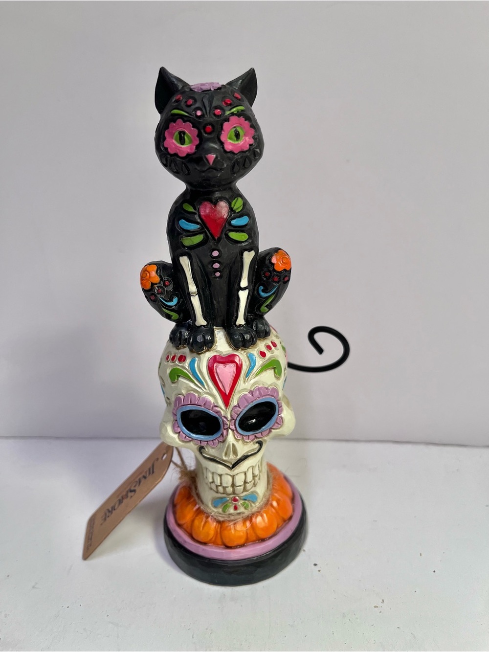 Jim Shore Black Cat on Colorful Sugar Skull Figurine